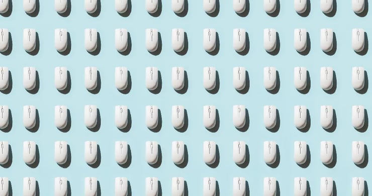 White mouse pads arranged on blue background